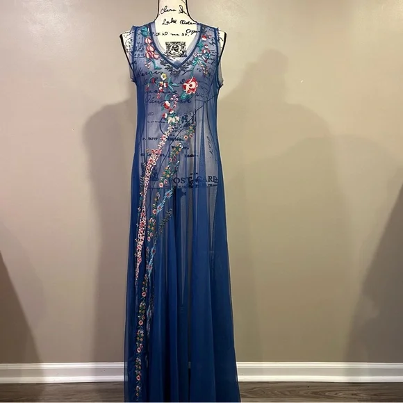 Johnny Was Johnny Was Mazzy Bias Slip Dress Blue Dream - Picture 11 of 16